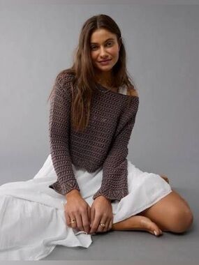 American Eagle Ballet Neck Open Knit Sweater